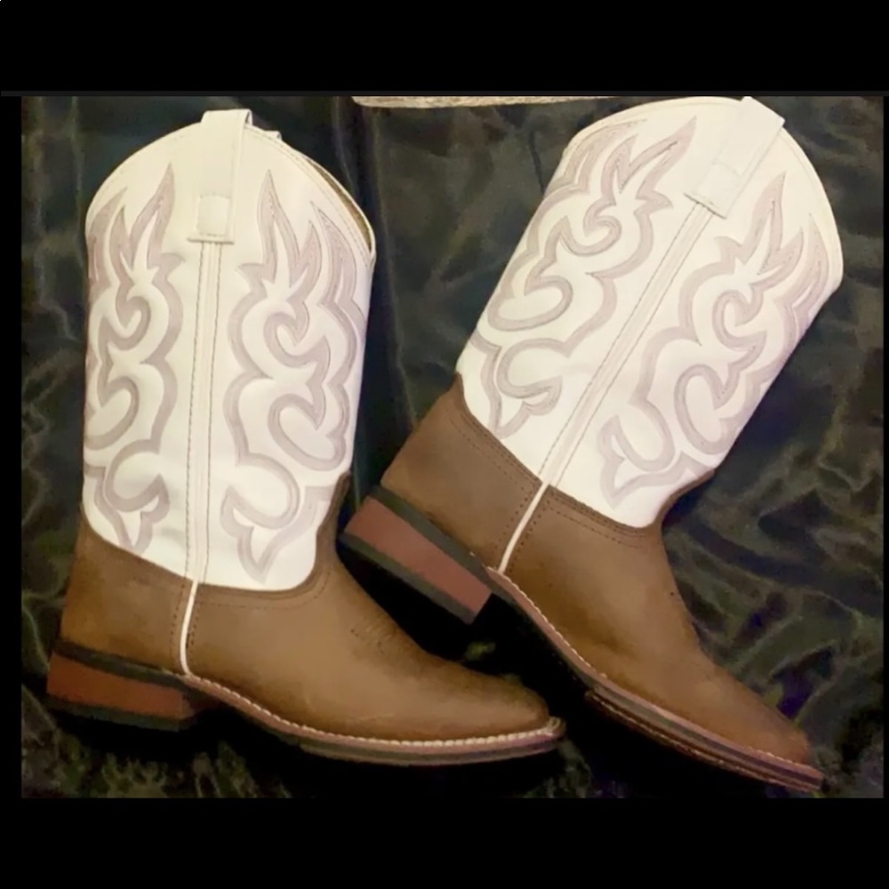 Fancy Mesquite Women's US 6.5 M Embroidered Pink Taupe White Dress Cowboy Boots